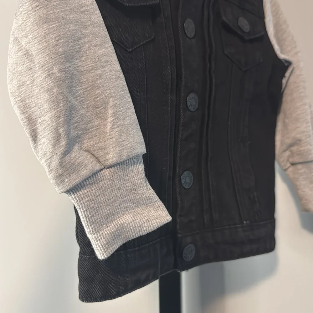 Little Bipsy Black & Gray Hooded Denim Jacket 6-12 Months New NWT